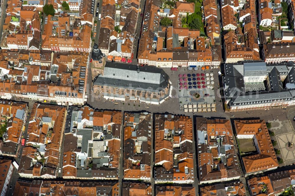 Aerial image Heidelberg - Church building Heiliggeistkirche in Heidelberg in the state Baden-Wuerttemberg