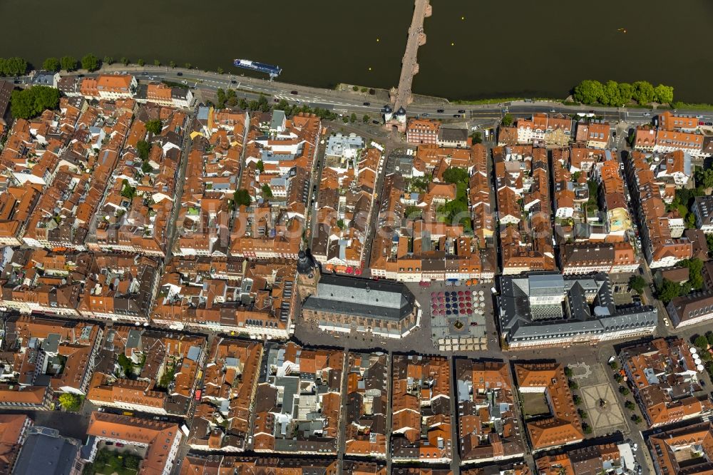 Aerial photograph Heidelberg - Church building Heiliggeistkirche in Heidelberg in the state Baden-Wuerttemberg