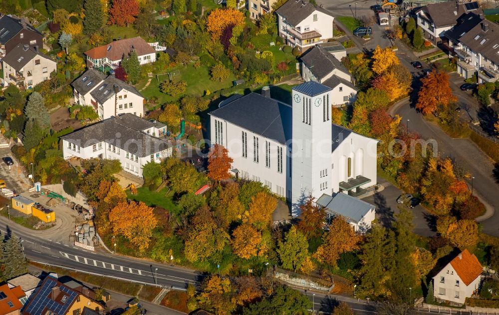 Arnsberg from above - Church building of St.Pius in Arnsberg in the state of North Rhine-Westphalia