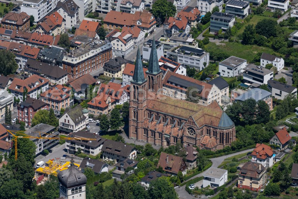 Bregenz from above - Church building Herz Jesu on place Kolpingplatz in Bregenz at Bodensee in Vorarlberg, Austria