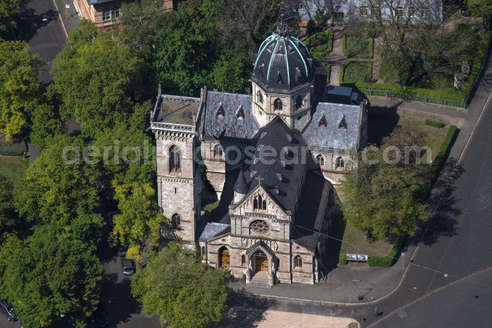 Weimar from above - Church building Herz-Jesu-Kirche on the an der Abraham-Lincoln-Strasse in Weimar in the state Thuringia, Germany