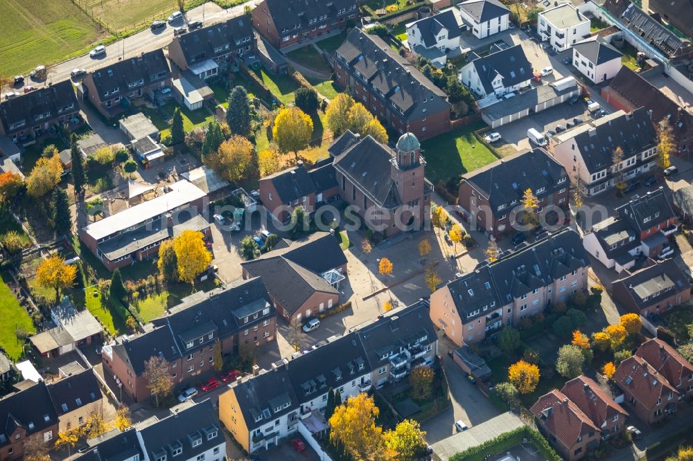 Duisburg from above - Church building Herz-Jesu-Kirche in Duisburg in the state North Rhine-Westphalia, Germany