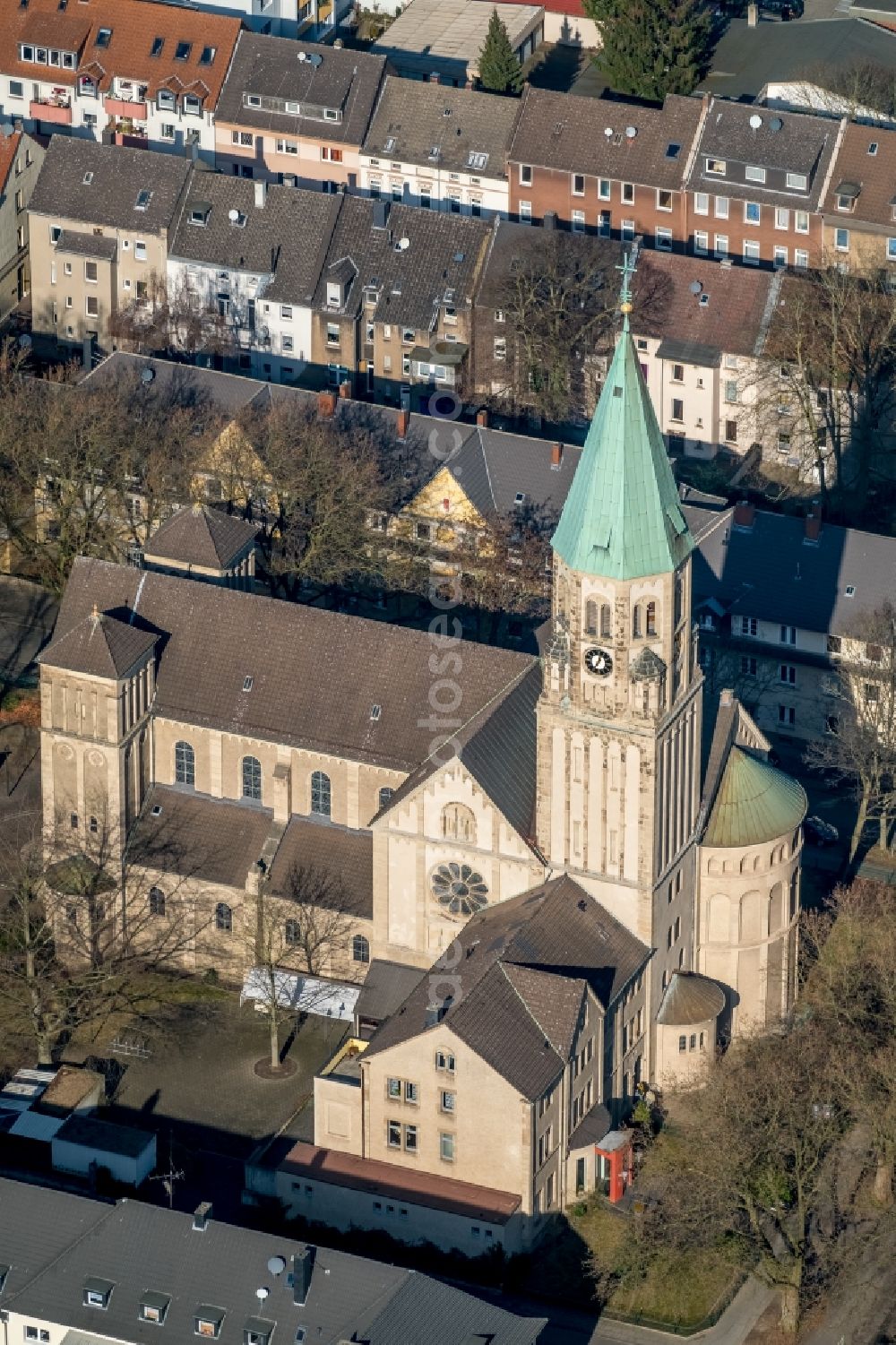 Aerial image Dortmund - Church building Herz-Jesu-Kirche in the district Hoerde in Dortmund in the state North Rhine-Westphalia