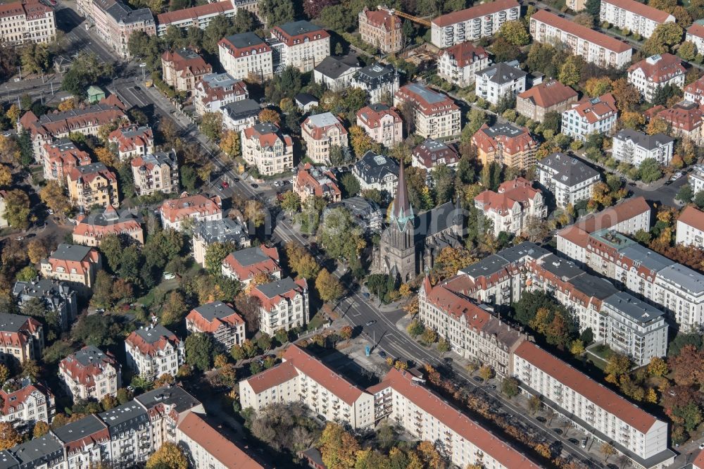 Dresden from above - Church building Herz-Jesu-Kirche in the district Striesen in Dresden in the state Saxony, Germany