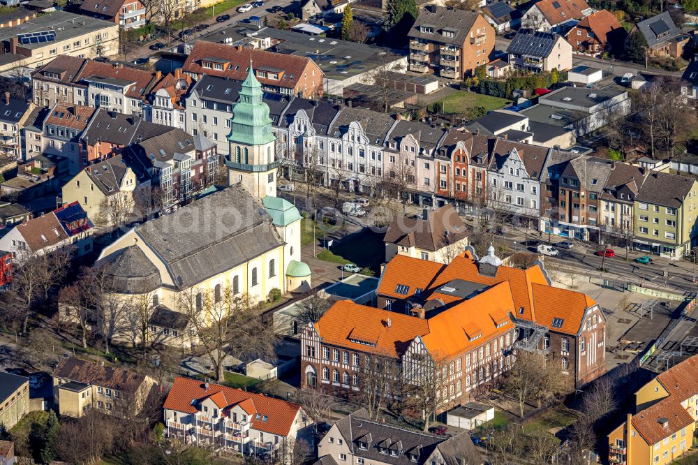 Aerial image Lünen - Church building Herz Jesu on street Josefstrasse in the district Brambauer in Luenen at Ruhrgebiet in the state North Rhine-Westphalia, Germany