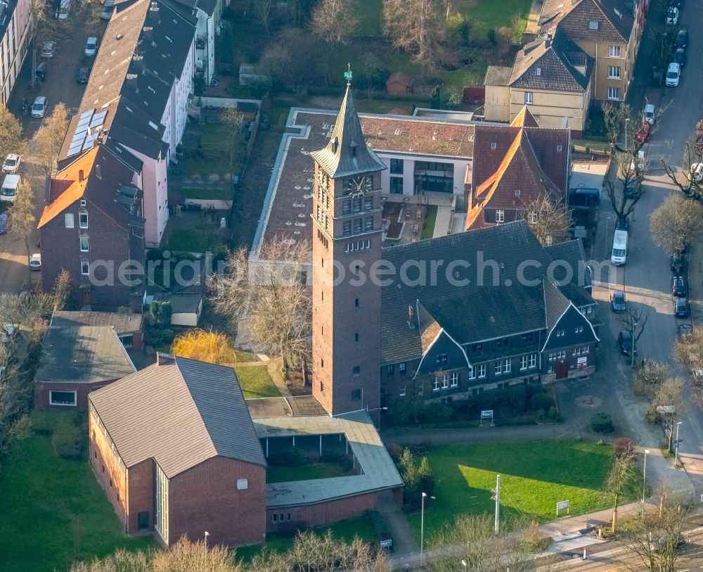 Aerial image Herne - Church building ICC Wanne-Eickel on Zeppelinstrasse in the district Wanne-Eickel in Herne in the state North Rhine-Westphalia, Germany