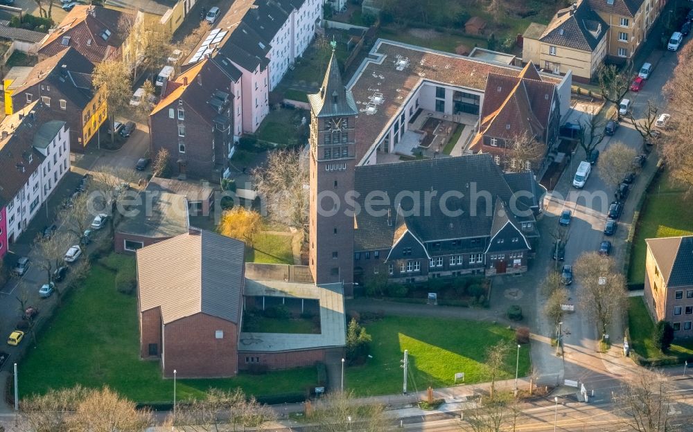 Aerial photograph Herne - Church building ICC Wanne-Eickel on Zeppelinstrasse in the district Wanne-Eickel in Herne in the state North Rhine-Westphalia, Germany