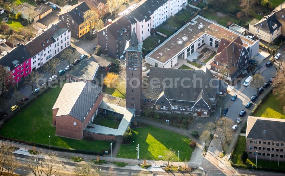 Herne from above - Church building ICC Wanne-Eickel on Zeppelinstrasse in the district Wanne-Eickel in Herne in the state North Rhine-Westphalia, Germany