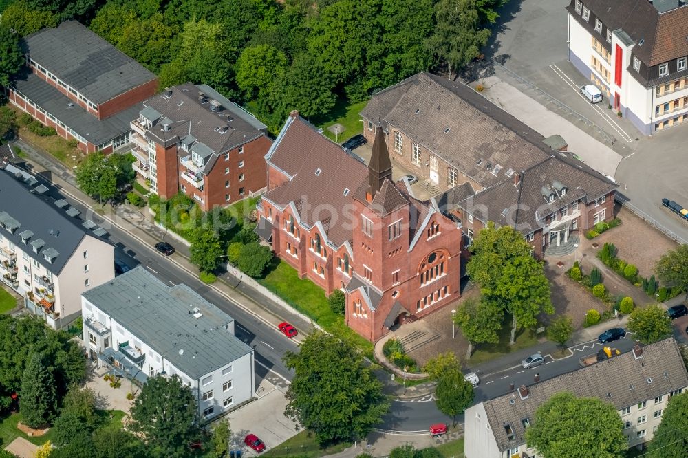 Aerial image Essen - Church building Immanuelkirche on Immelmannstrasse in Essen in the state North Rhine-Westphalia, Germany