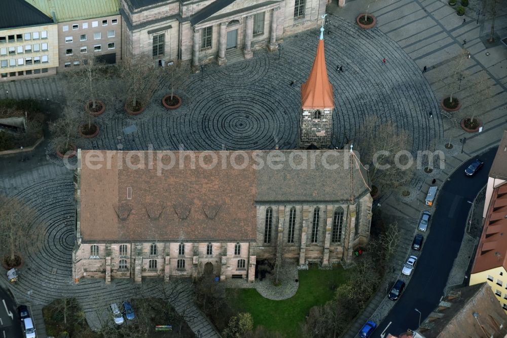 Nürnberg from above - Church building in St. Jakob - Jakobskirche on place Jakobspatz in Old Town- center of downtown in the district Altstadt - Sankt Lorenz in Nuremberg in the state Bavaria, Germany