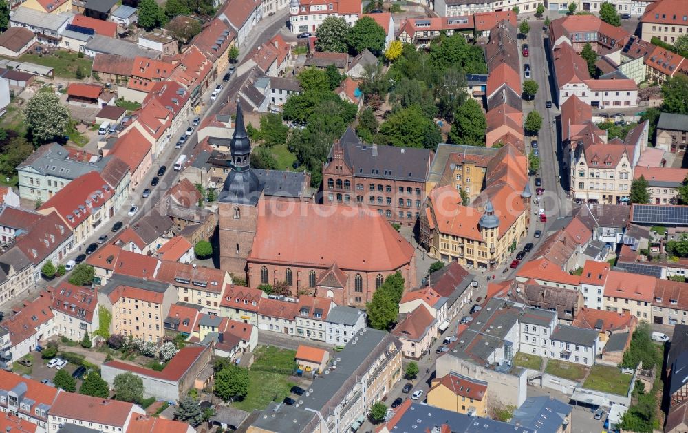 Aerial photograph Nauen - Church building St. Jakobi Kirche in Nauen in the state Brandenburg, Germany