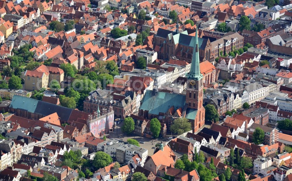 Lübeck from above - Church building St. Jakobi in Luebeck in the state Schleswig-Holstein