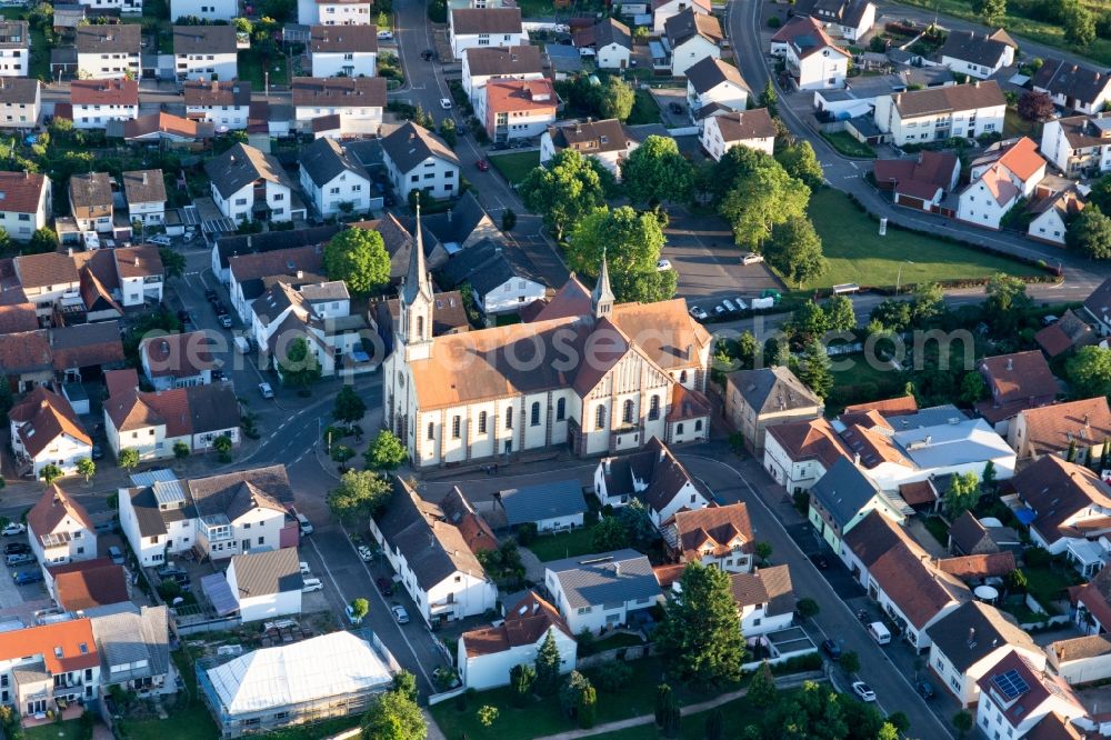 Aerial image Karlsdorf - Church building of St. Jakobus Church in Karlsdorf in the state Baden-Wurttemberg, Germany