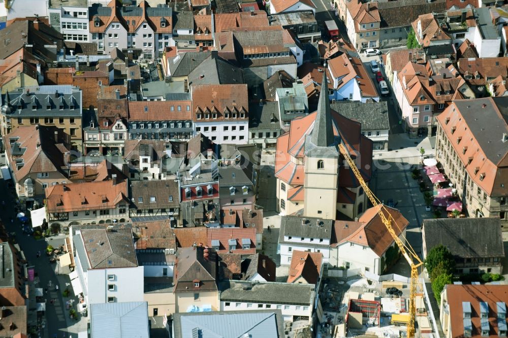 Bad Kissingen from above - Church building St.-Jakobus-Kirche in of Kirchgasse in Bad Kissingen in the state Bavaria, Germany