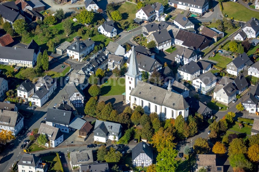 Aerial image Meschede - Church building of the St. Jakobus church Remblinghausen in Meschede in the state North Rhine-Westphalia