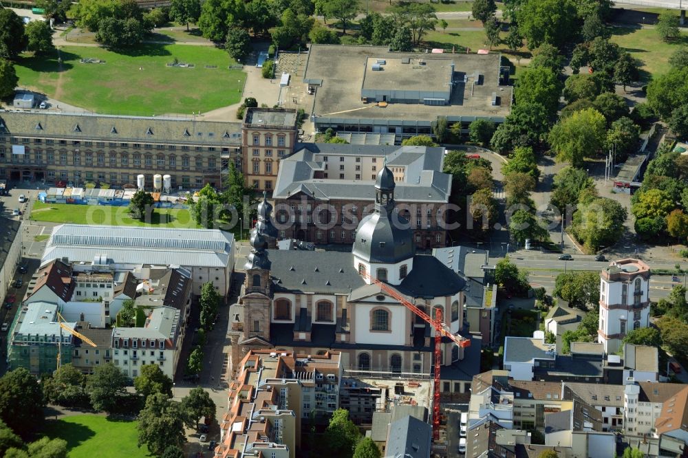 Aerial image Mannheim - Church building Jesuitenkirche A4 2 in Mannheim in the state Baden-Wuerttemberg