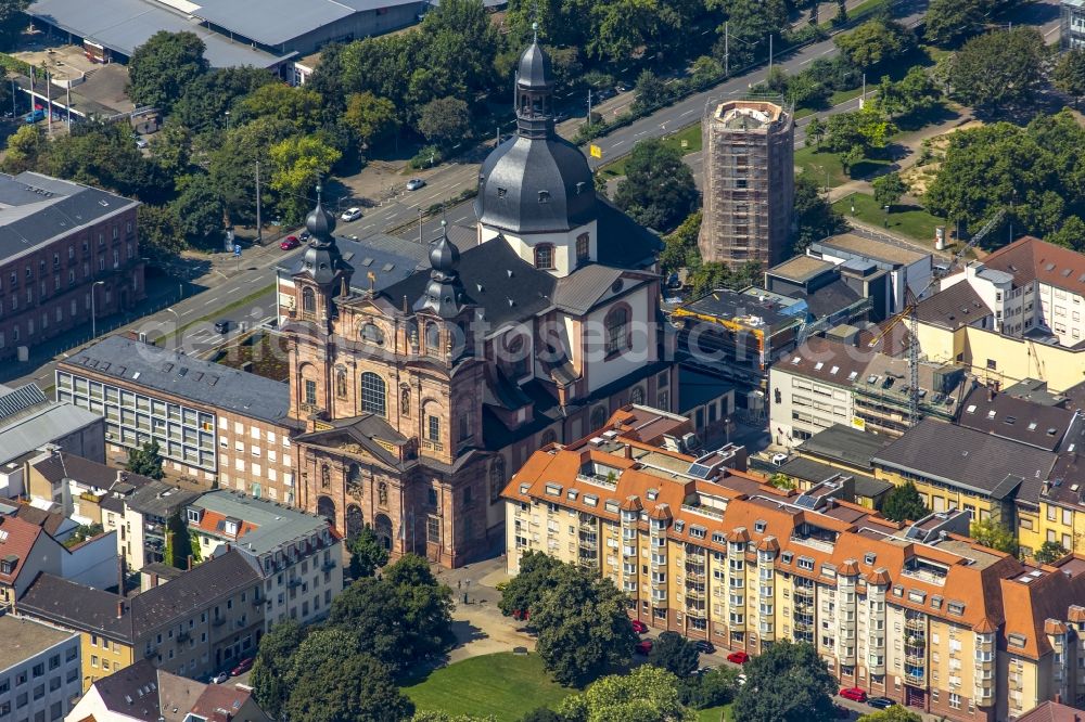 Aerial image Mannheim - Church building of the Jesuit church at Schiller place in Mannheim in Baden-Wuerttemberg