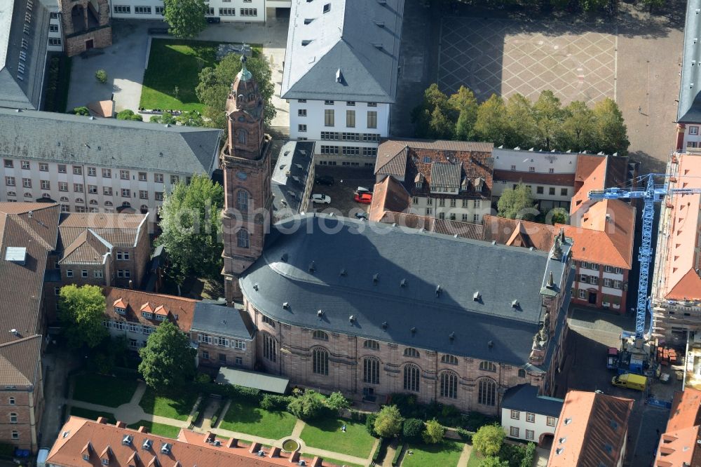 Heidelberg from above - Church building Jesuitenkirche der Seelsorgeeinheit Heidelberg Neckartal in Heidelberg in the state Baden-Wuerttemberg