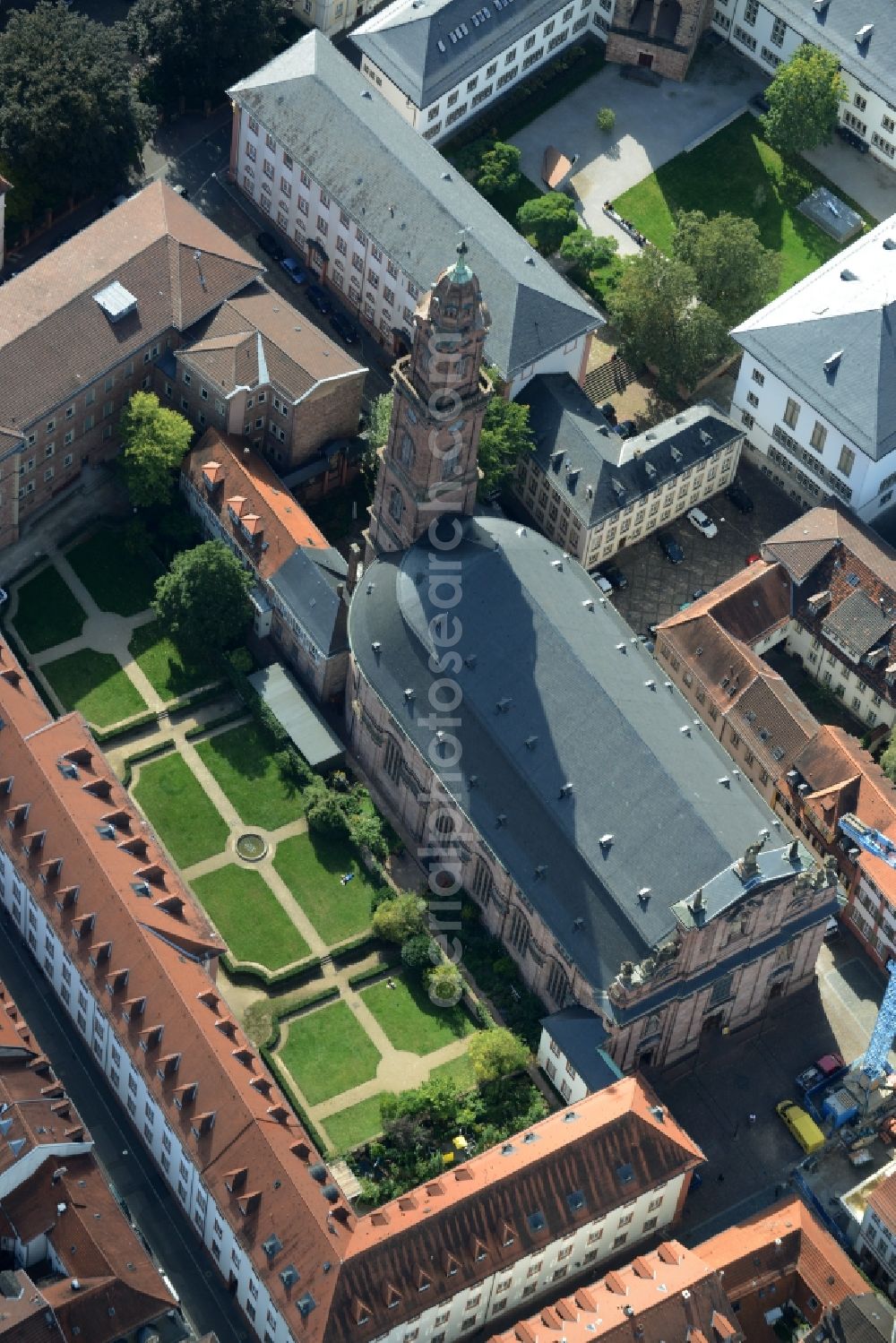 Heidelberg from the bird's eye view: Church building Jesuitenkirche der Seelsorgeeinheit Heidelberg Neckartal in Heidelberg in the state Baden-Wuerttemberg