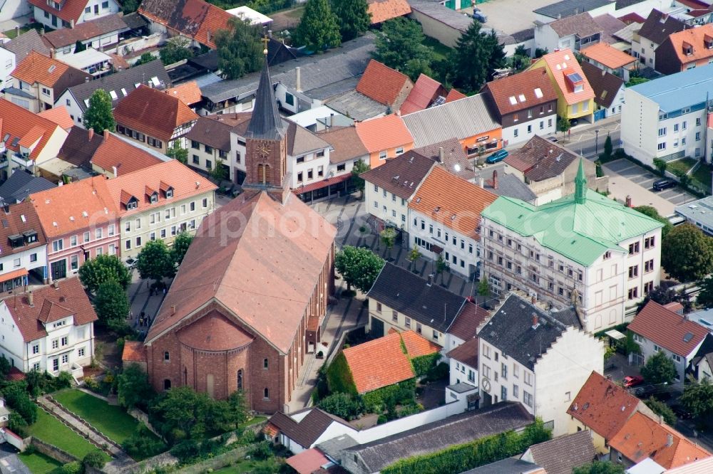 Waghäusel from the bird's eye view: Church building of the St. Jodokus Church in the village of in the district Wiesental in Waghaeusel in the state Baden-Wuerttemberg