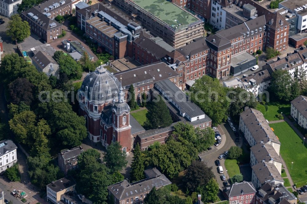 Aachen from above - Church building St. Johann Baptist on the Abteiplatz in Aachen in the state North Rhine-Westphalia, Germany