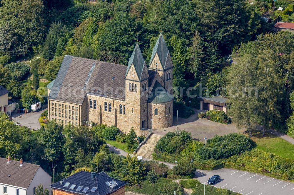 Aerial photograph Ennepetal - Church building St. Johann Baptist on Milsper Strasse in Ennepetal in the state North Rhine-Westphalia, Germany