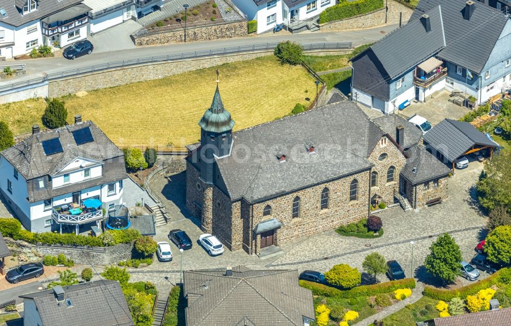 Langenei from above - Church building St. Johannes Bapt. Langenei in Langenei in the state North Rhine-Westphalia, Germany