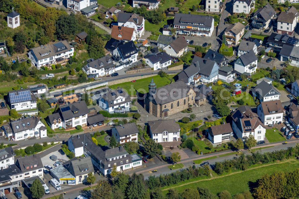 Aerial photograph Langenei - Church building St. Johannes Bapt. Langenei in Langenei in the state North Rhine-Westphalia, Germany