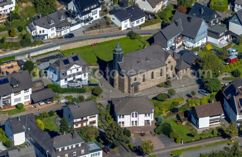 Langenei from above - Church building St. Johannes Bapt. Langenei in Langenei in the state North Rhine-Westphalia, Germany