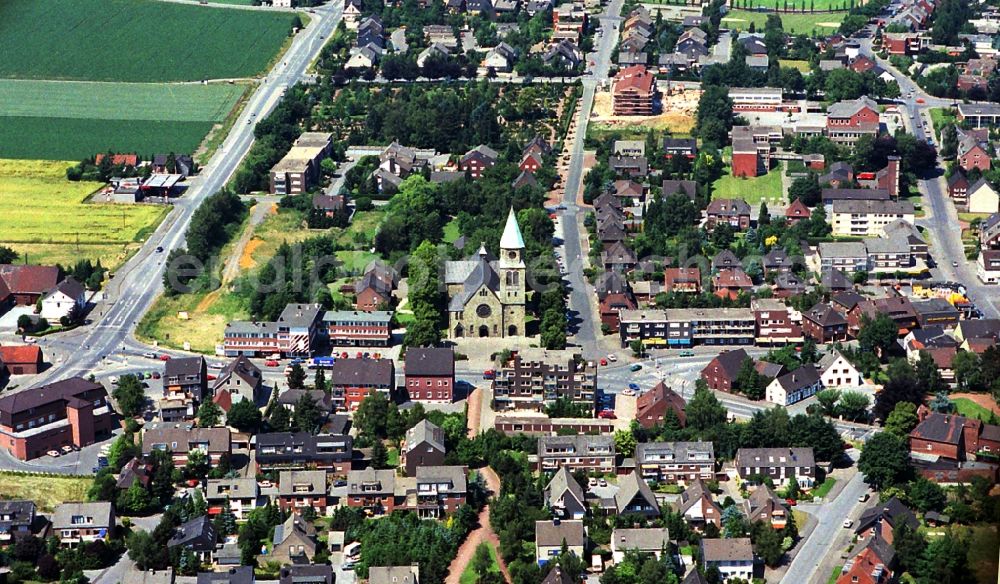 Aerial photograph Bottrop - Church building St. Johannes in Bottrop in the state North Rhine-Westphalia