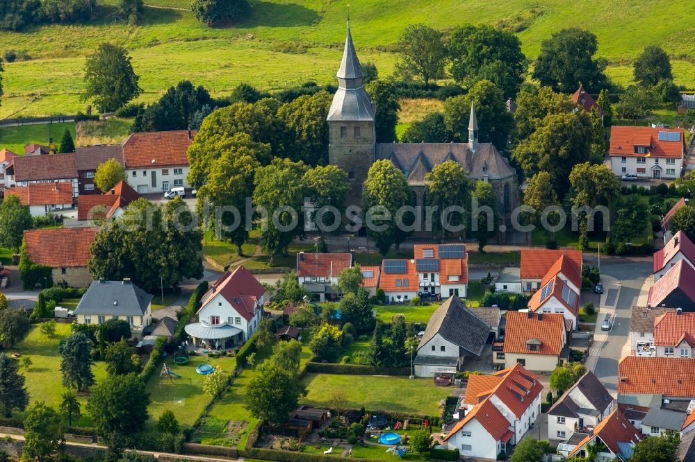 Aerial image Rüthen - Church building St. Johannes Kirche in Ruethen in the state North Rhine-Westphalia