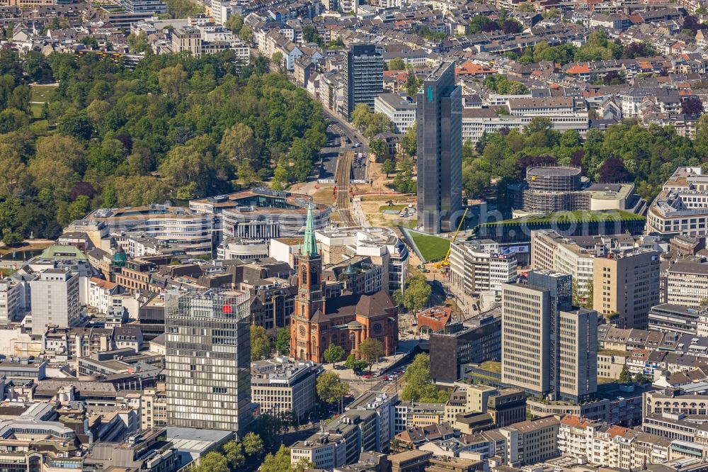 Aerial image Düsseldorf - Church building Johanneskirche on Martin-Luther-Platz in Duesseldorf in the state North Rhine-Westphalia, Germany