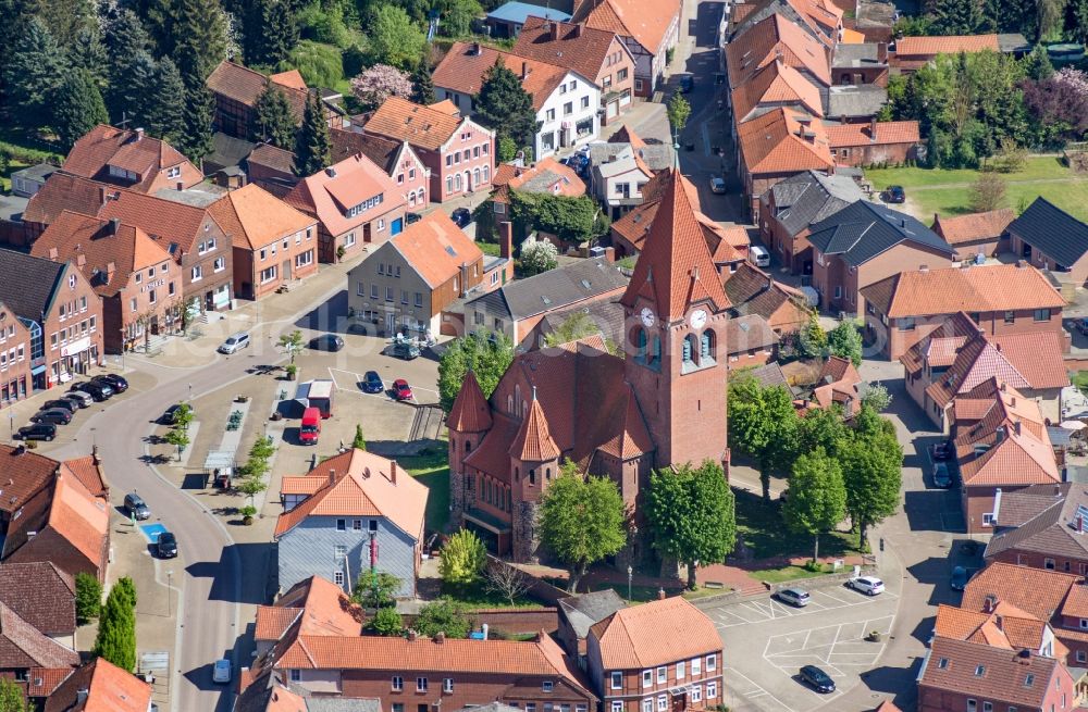 Aerial photograph Dahlenburg - Church building St. Johannis Kirche in Dahlenburg in the state Lower Saxony, Germany