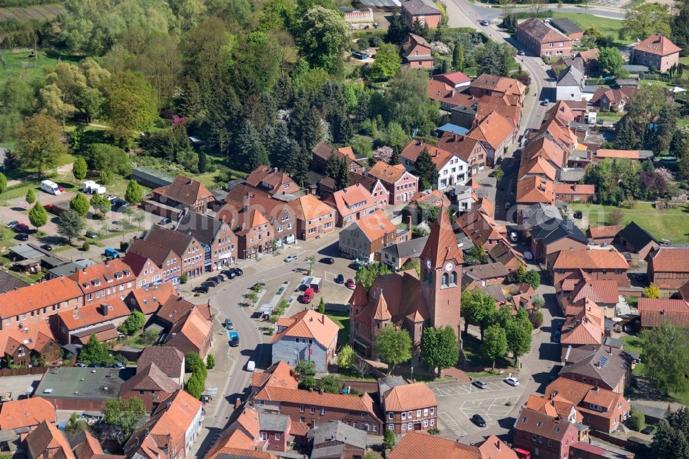 Aerial image Dahlenburg - Church building St. Johannis Kirche in Dahlenburg in the state Lower Saxony, Germany