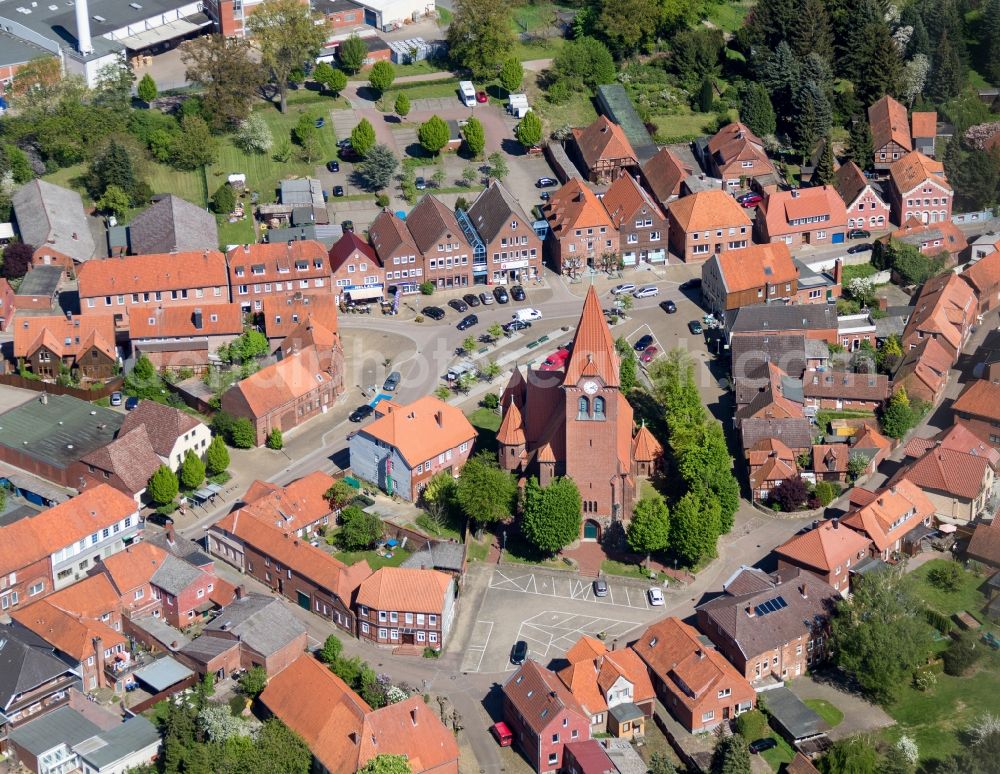 Dahlenburg from above - Church building St. Johannis Kirche in Dahlenburg in the state Lower Saxony, Germany