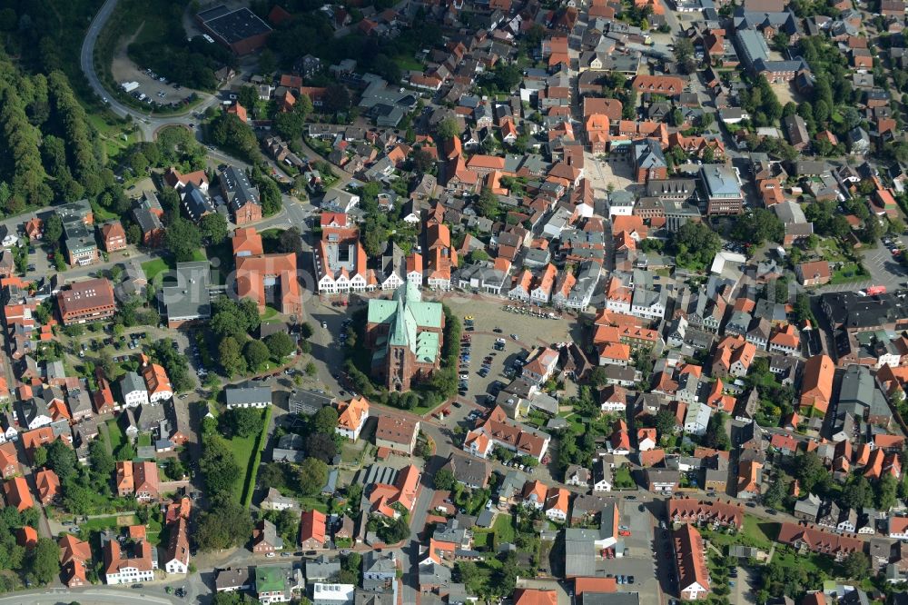 Aerial image Meldorf - Church building of Saint Johannis (Meldorf Cathedral) in the historic town- center of Meldorf in the state of Schleswig-Holstein