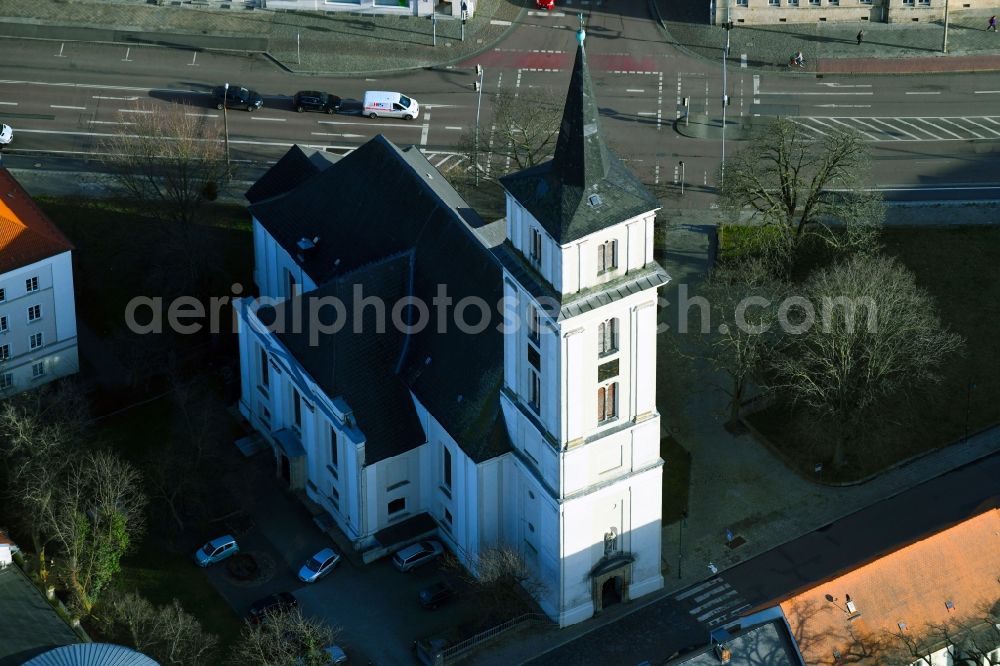 Aerial photograph Dessau - Church building Johanniskirche in Dessau in the state Saxony-Anhalt, Germany