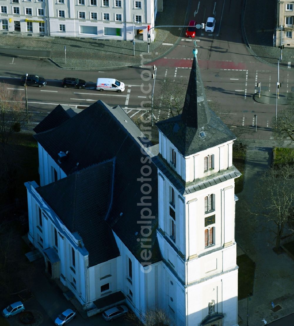 Dessau from above - Church building Johanniskirche in Dessau in the state Saxony-Anhalt, Germany