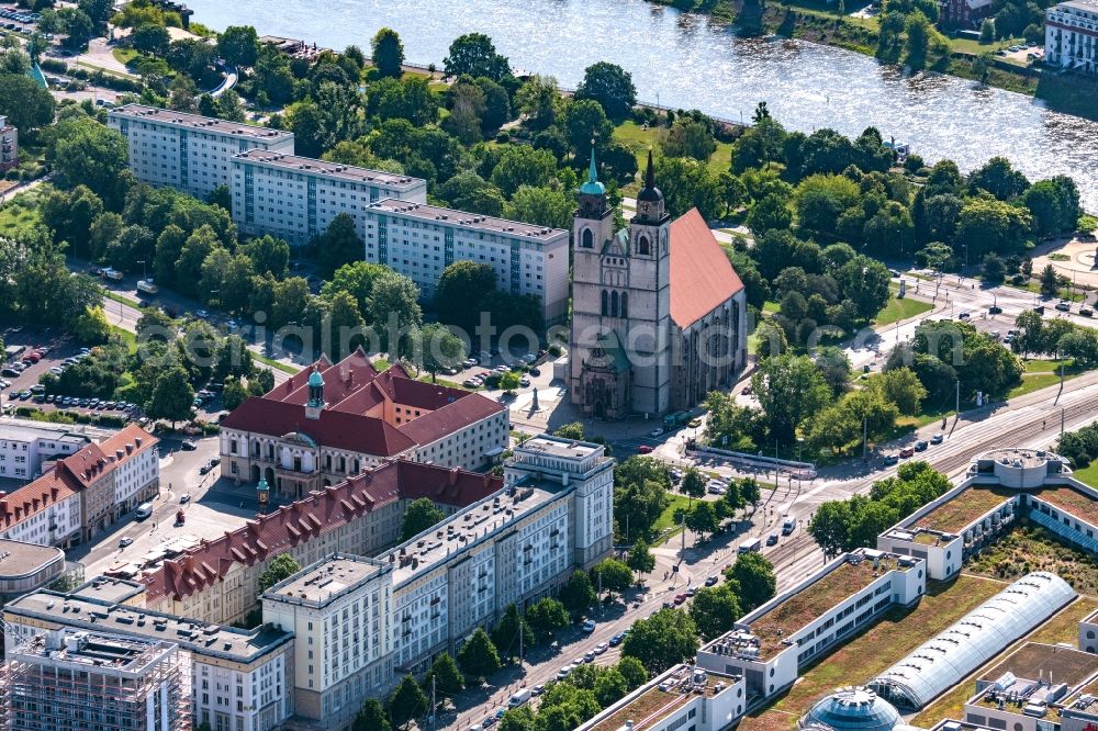 Magdeburg from above - Church building Johanniskirche in Magdeburg in the state Saxony-Anhalt, Germany