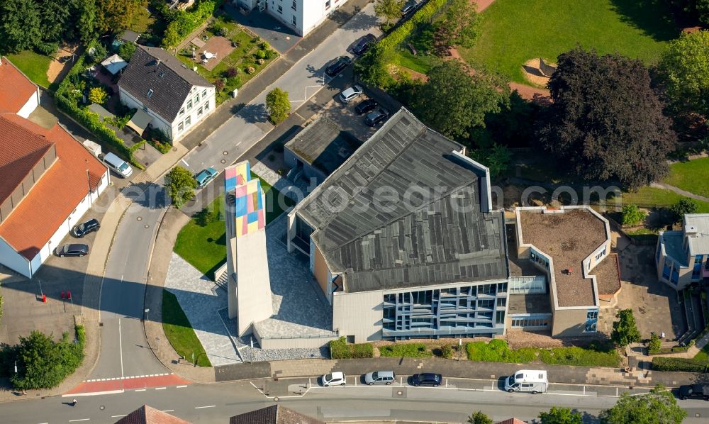 Aerial photograph Bünde - Church building St. Josef Kirche in Buende in the state North Rhine-Westphalia