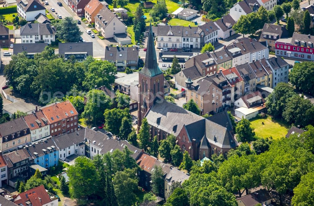 Aerial photograph Essen - Church building of St. Joseph Church in Frintrop in Essen in North Rhine-Westphalia