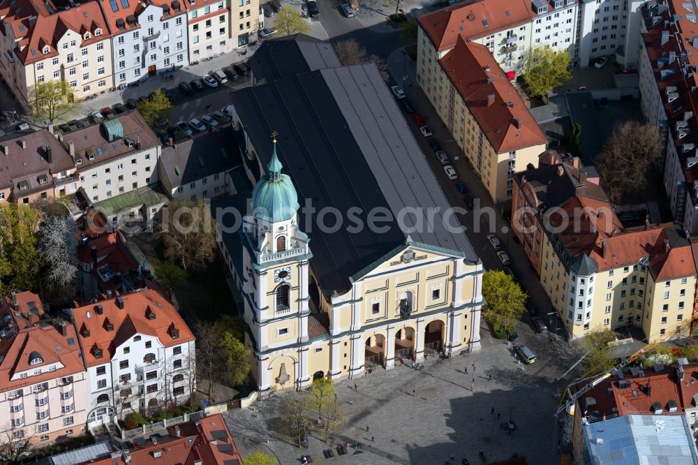 München from above - Church building of the St. Josef - Church on Josephplatz in the district Maxvorstadt in Munich in the state Bavaria, Germany