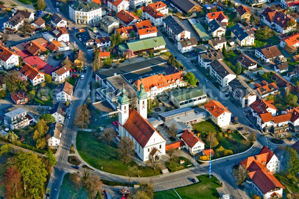 Tutzing from the bird's eye view: Church building St. Joseph in the village of in Tutzing in the state Bavaria