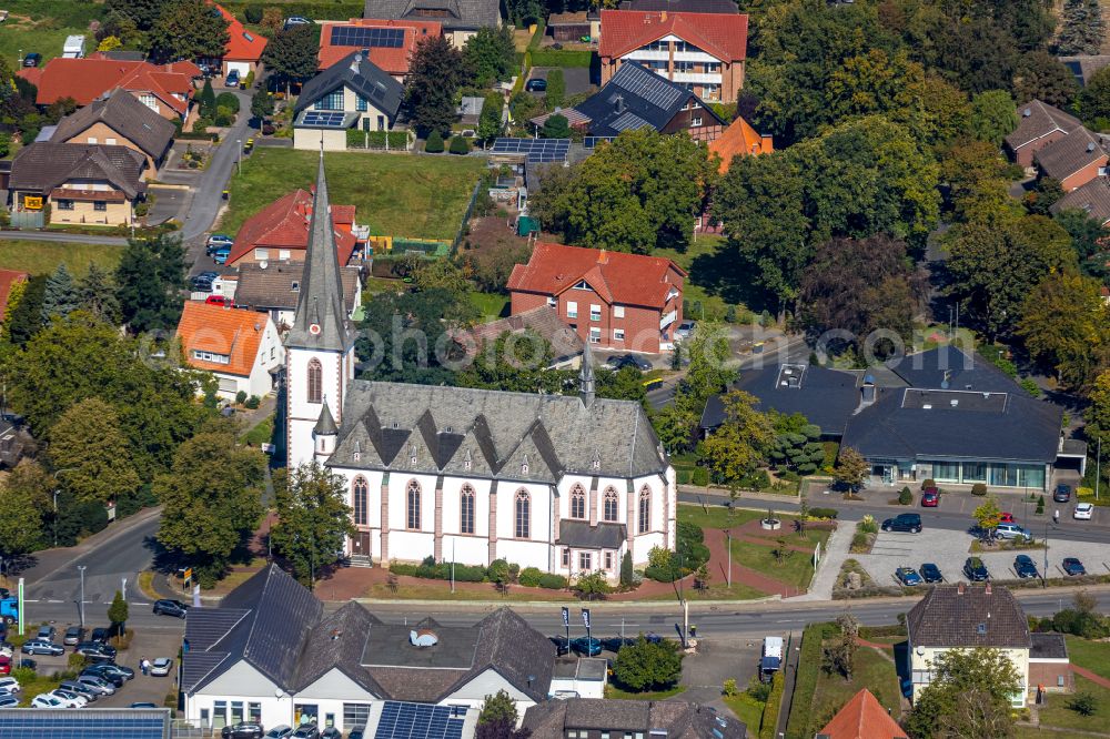 Westenholz from the bird's eye view: Church building St. Joseph in the village of on street Westenholzer Strasse in Westenholz in the state North Rhine-Westphalia, Germany