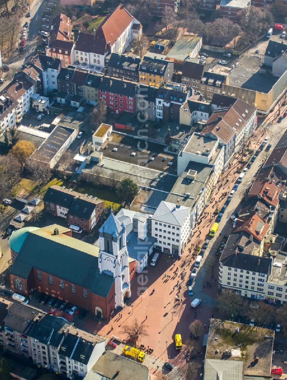 Dortmund from the bird's eye view: Church building St. Joseph on Heroldstrasse in the district Nordmarkt-Sued in Dortmund in the state North Rhine-Westphalia, Germany