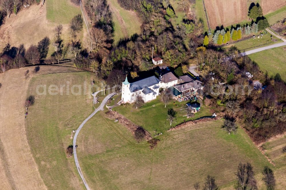 Aerial photograph Bruchsal - Churches building the chapel Michaelskapelle on Michaelsberg in Bruchsal in the state Baden-Wurttemberg, Germany