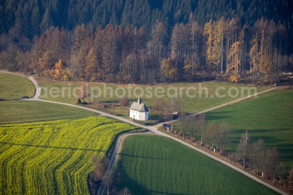 Eslohe (Sauerland) from the bird's eye view: Churches building the chapel Rochuskapelle in Eslohe (Sauerland) in the state North Rhine-Westphalia, Germany