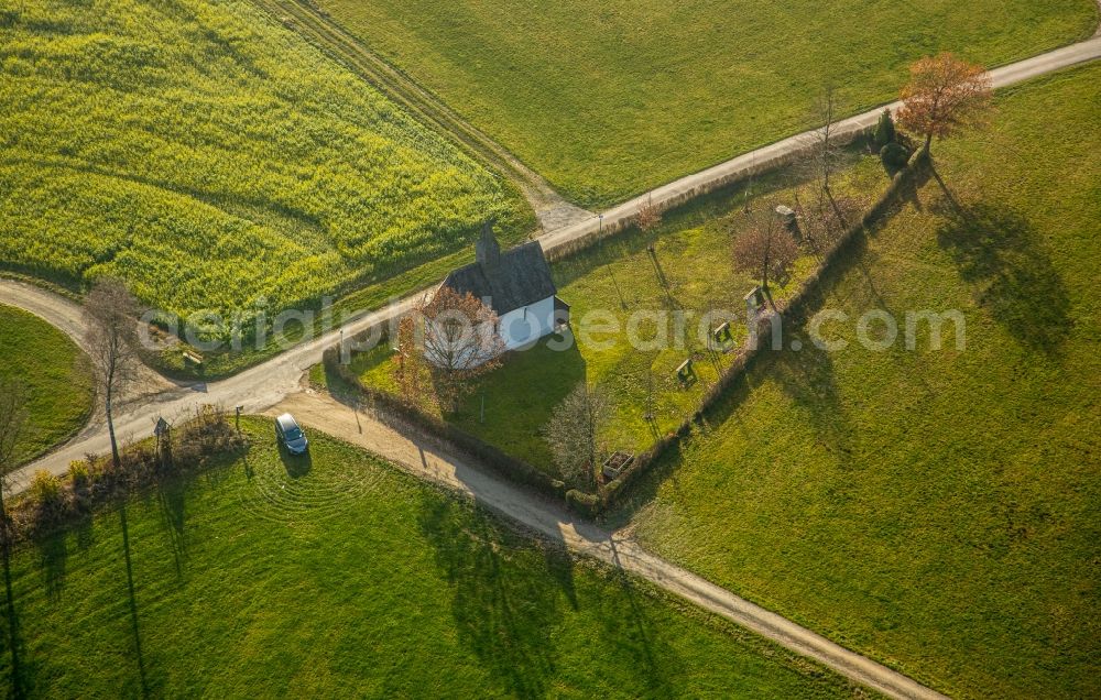 Eslohe (Sauerland) from above - Churches building the chapel Rochuskapelle in Eslohe (Sauerland) in the state North Rhine-Westphalia, Germany