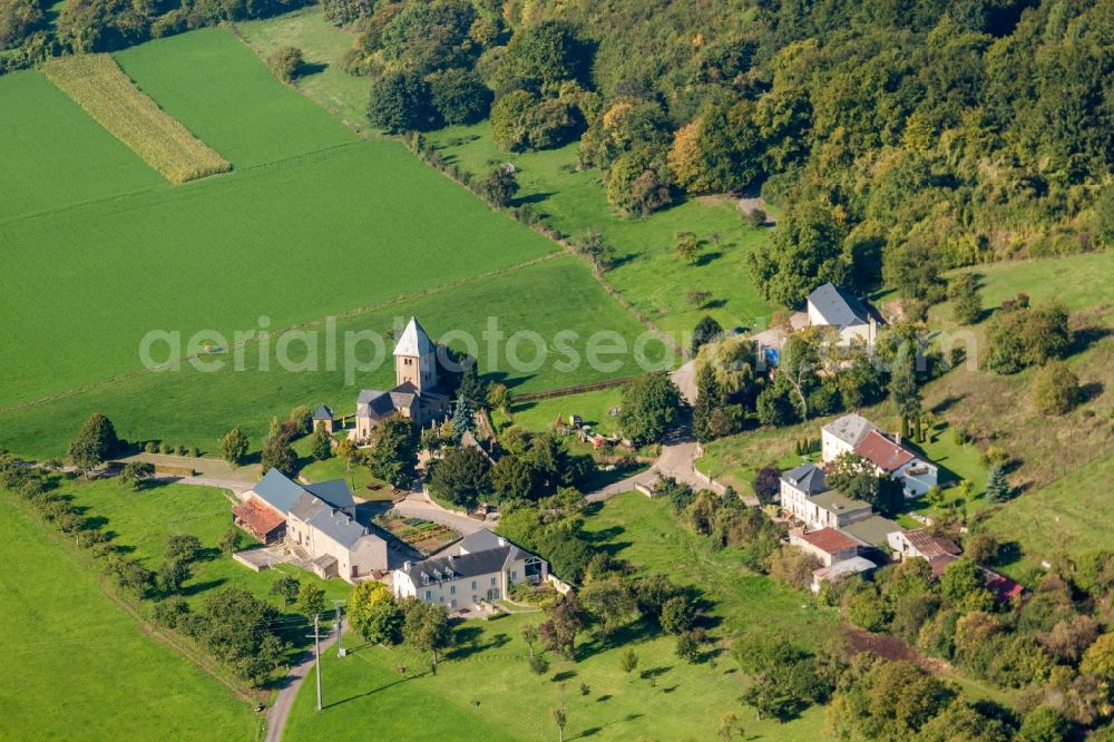 Giischterklaus from above - Churches building the chapel Kapell Giischterklaus in Giischterklaus in Distrikt Greiwemaacher, Luxembourg