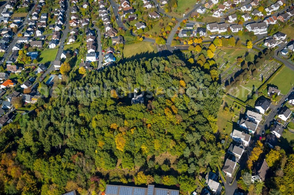 Aerial image Netphen - Churches building the chapel Kreuzkapelle Netphen on mountain Kreuzberg in Netphen in the state North Rhine-Westphalia